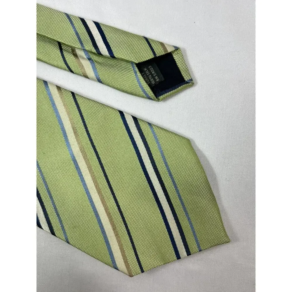 Banana Repbublic Green Striped 100% Silk Necktie 58